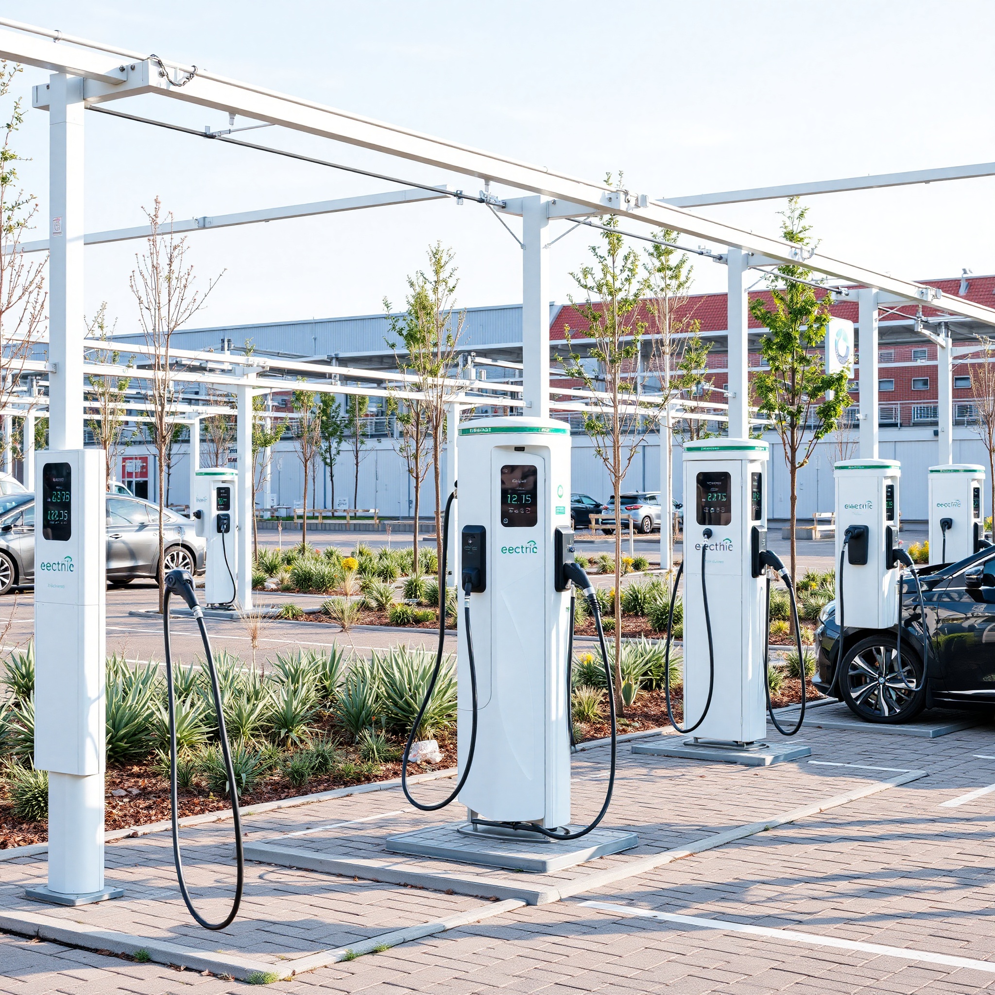 Professional photograph of extensive EV charging infrastructure network across Poland