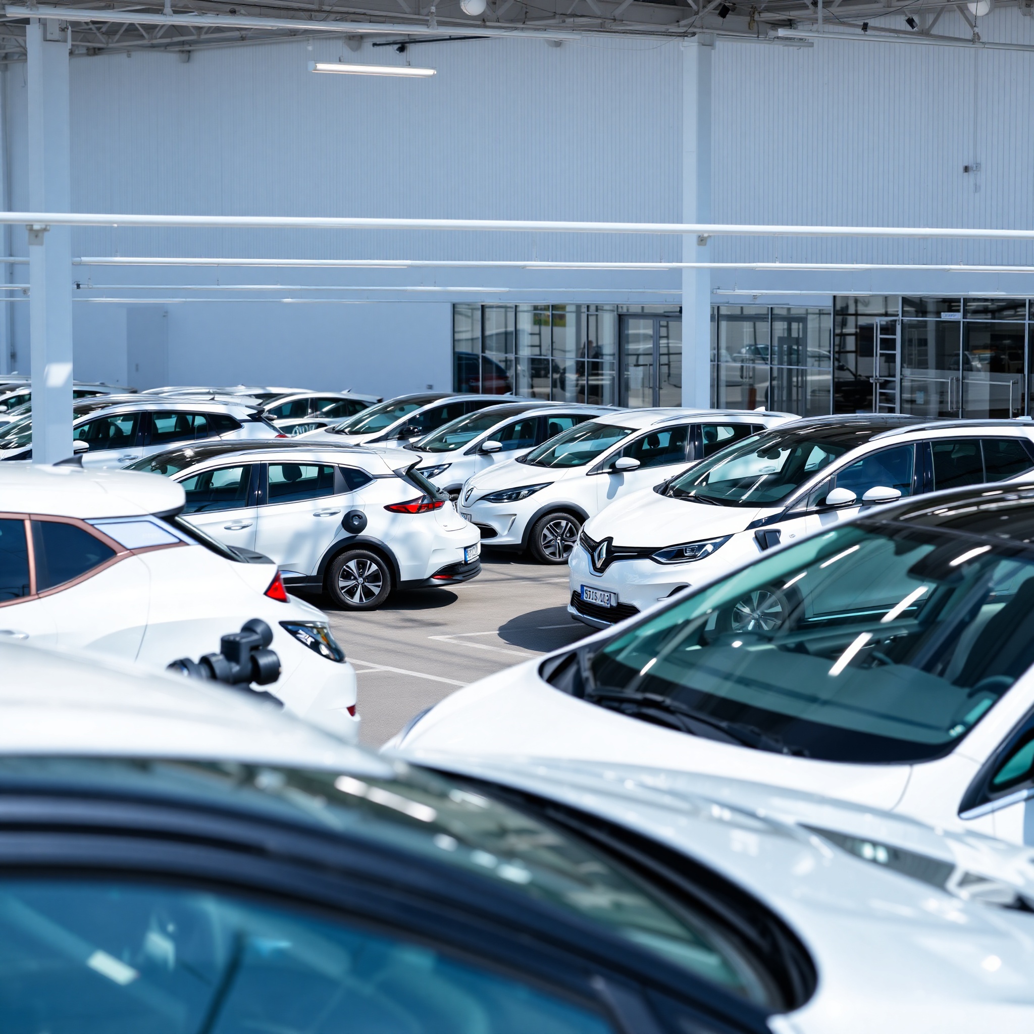 Professional comparison of multiple electric rental vehicles showing different models and features